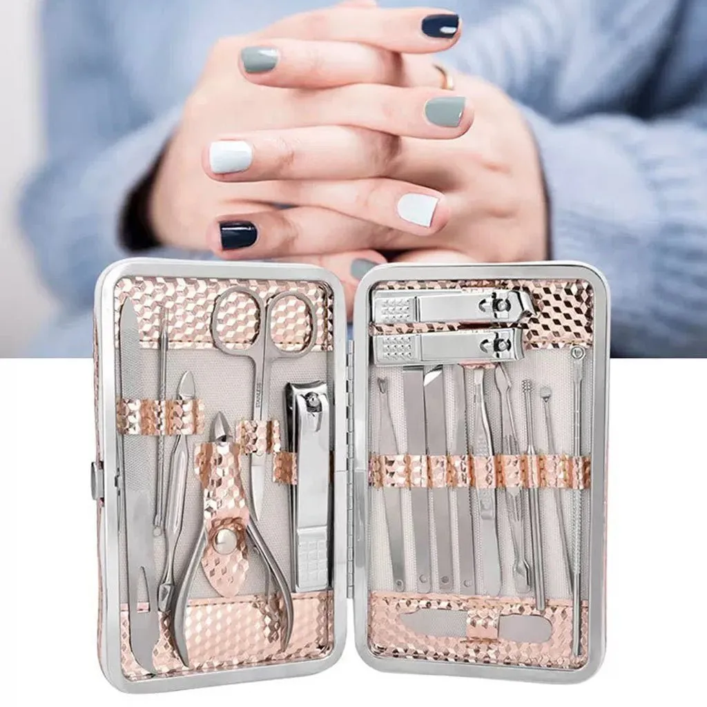 18PCS Manicure Set Tools Pedicure Kit Stainless Steel Nail Grooming Clippers AU