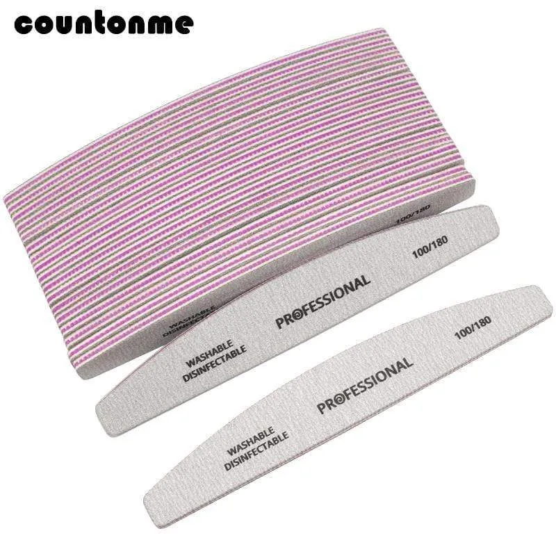 20Pcs/Lot Professional Nail File 100/180 Nail Buffer Block lime a ongle Pedicure Manicure Tips Gel Polish Curve Nail Care Tools