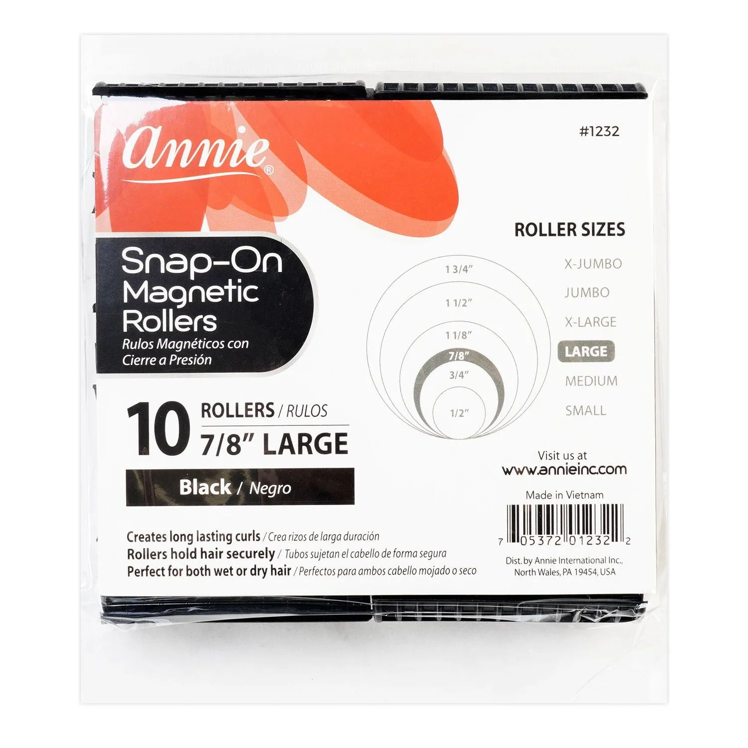 Annie Snap-On Magnetic Rollers Black 7/8" 10ct