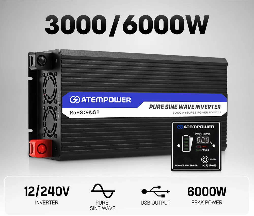 Atem Power 12V to 240V 3000W/6000W Pure Sine Wave Power Inverter