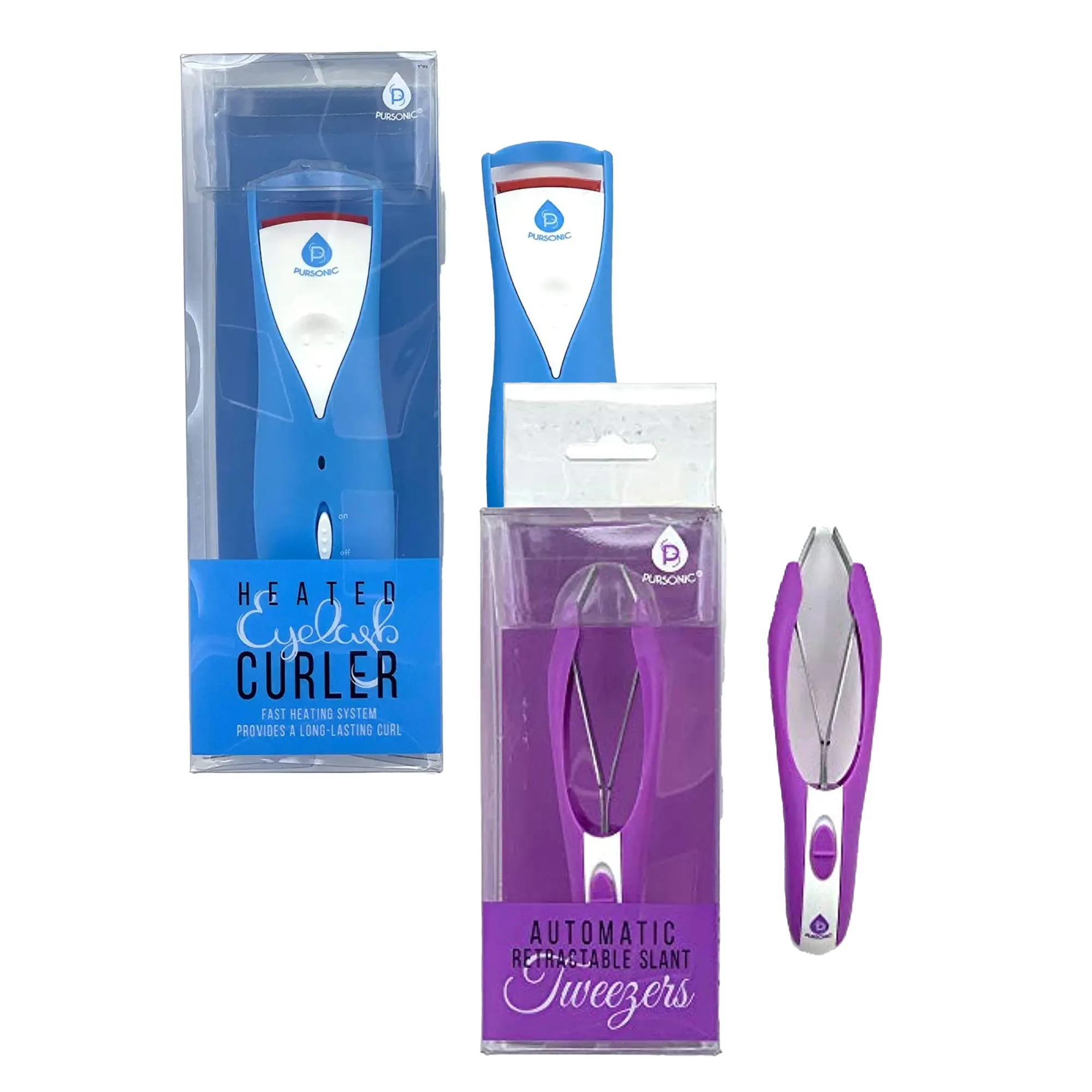 Beauty Essentials Bundle: Heated Eyelash Curler and Automatic Retractable Slant Tweezers