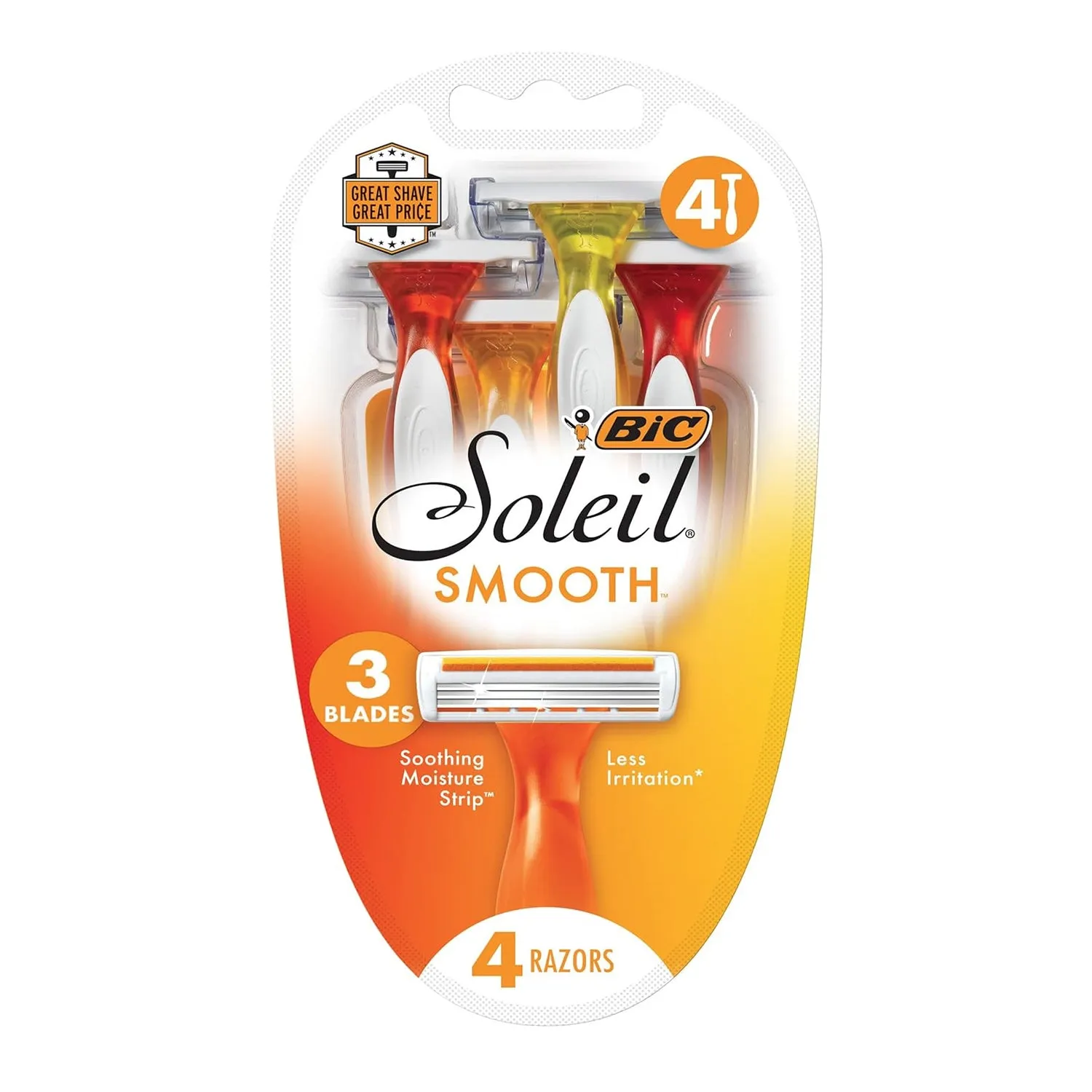 Bic Soleil Smooth Moisture Strip Women's Razor 3 Blades Lames 4 Pack