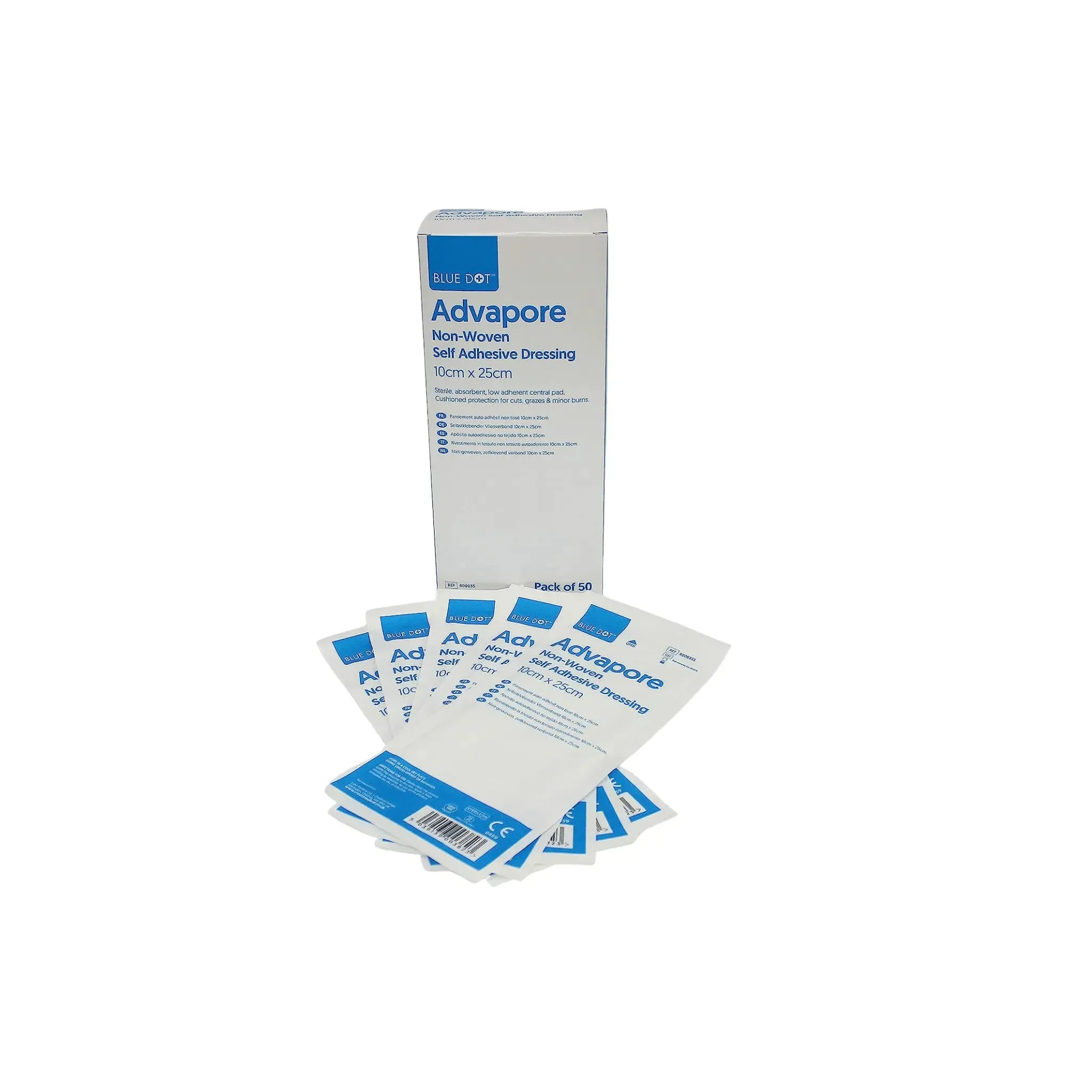 Blue Dot Advapore Non-Woven Self Adhesive Wound Dressing- 10cm x 25cm 50 Dressing