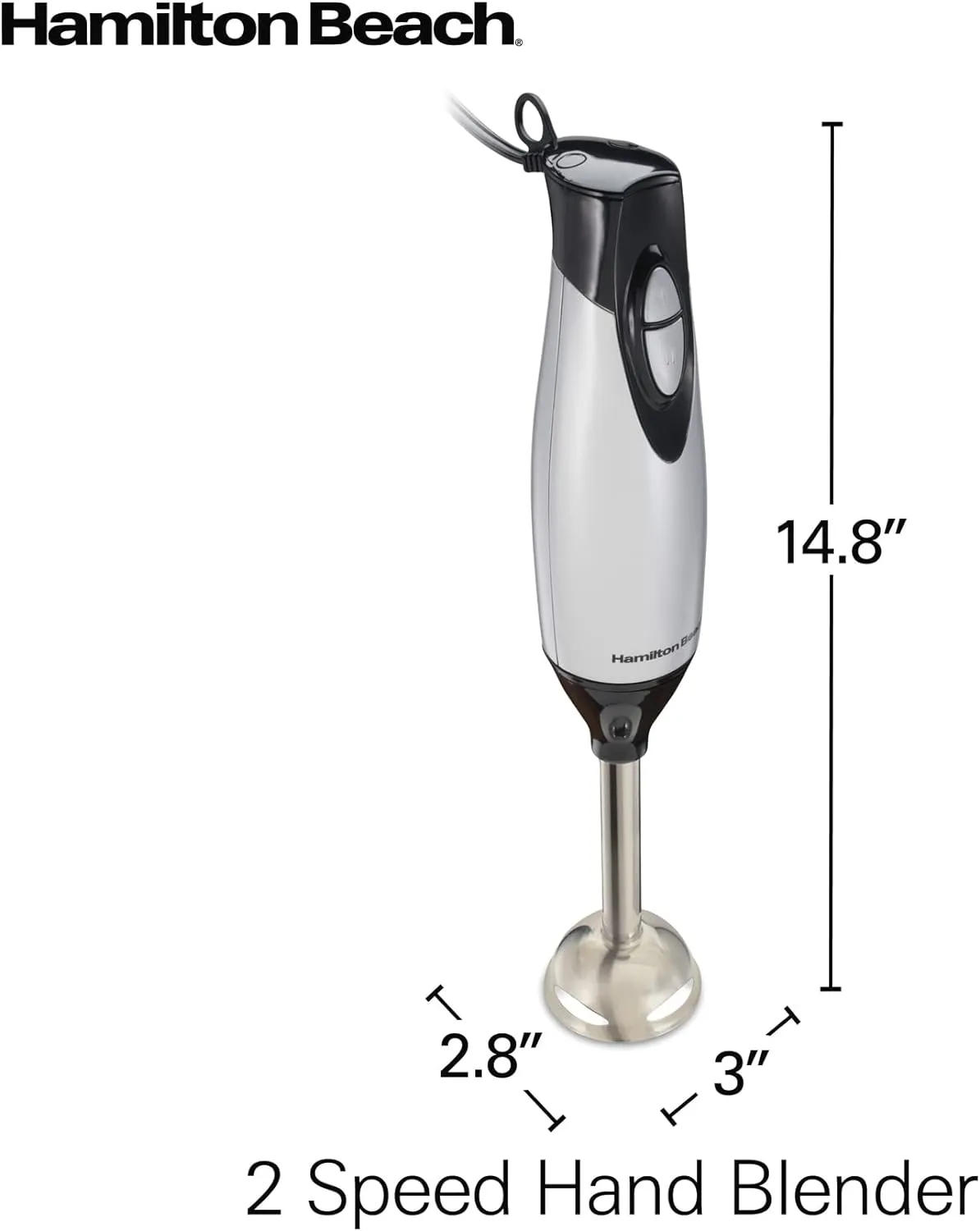 Electric Hand Blender with Whisk & Chopper Bowl – 2 Speeds, 225 Watts, Silver