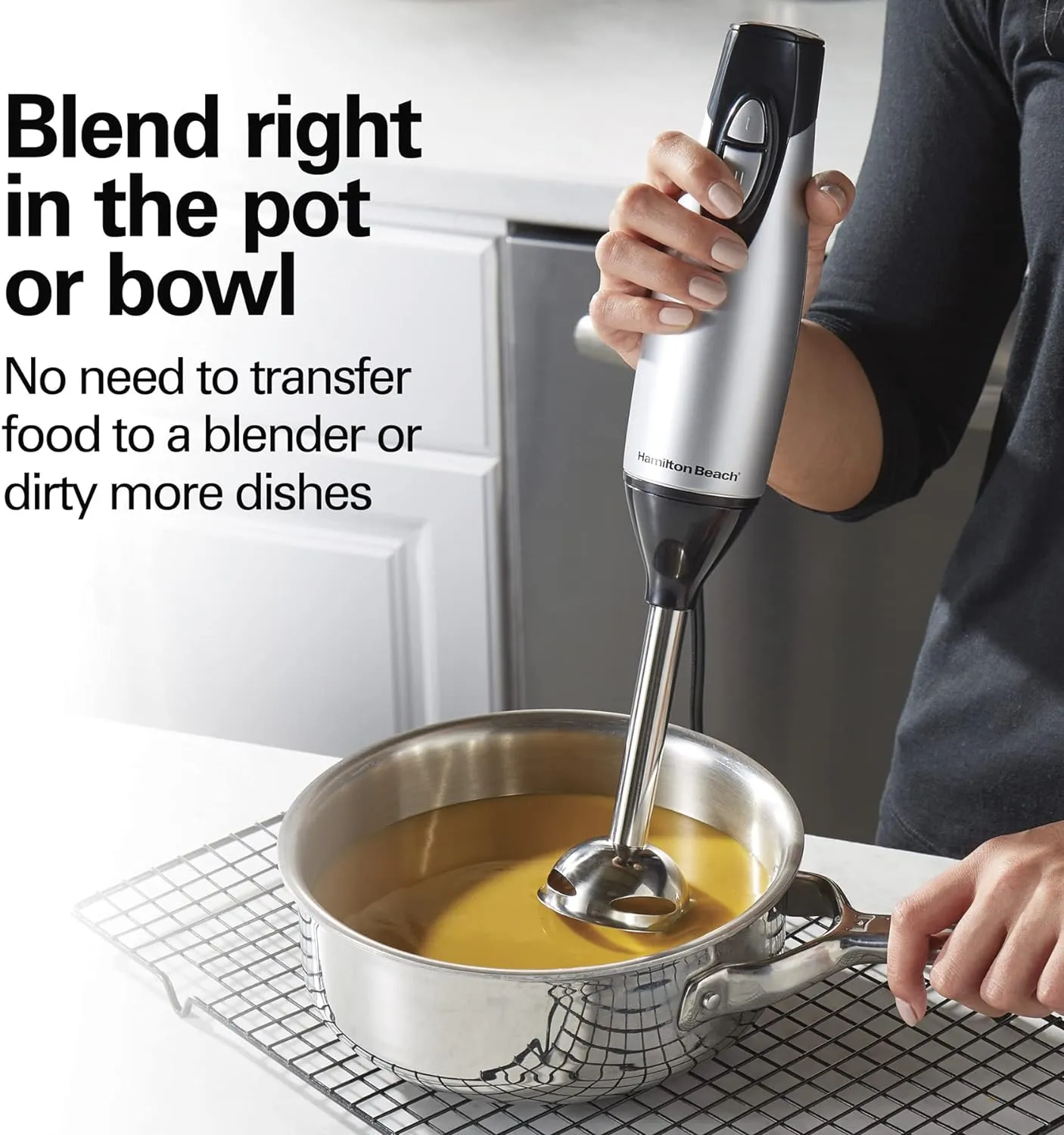 Electric Hand Blender with Whisk & Chopper Bowl – 2 Speeds, 225 Watts, Silver