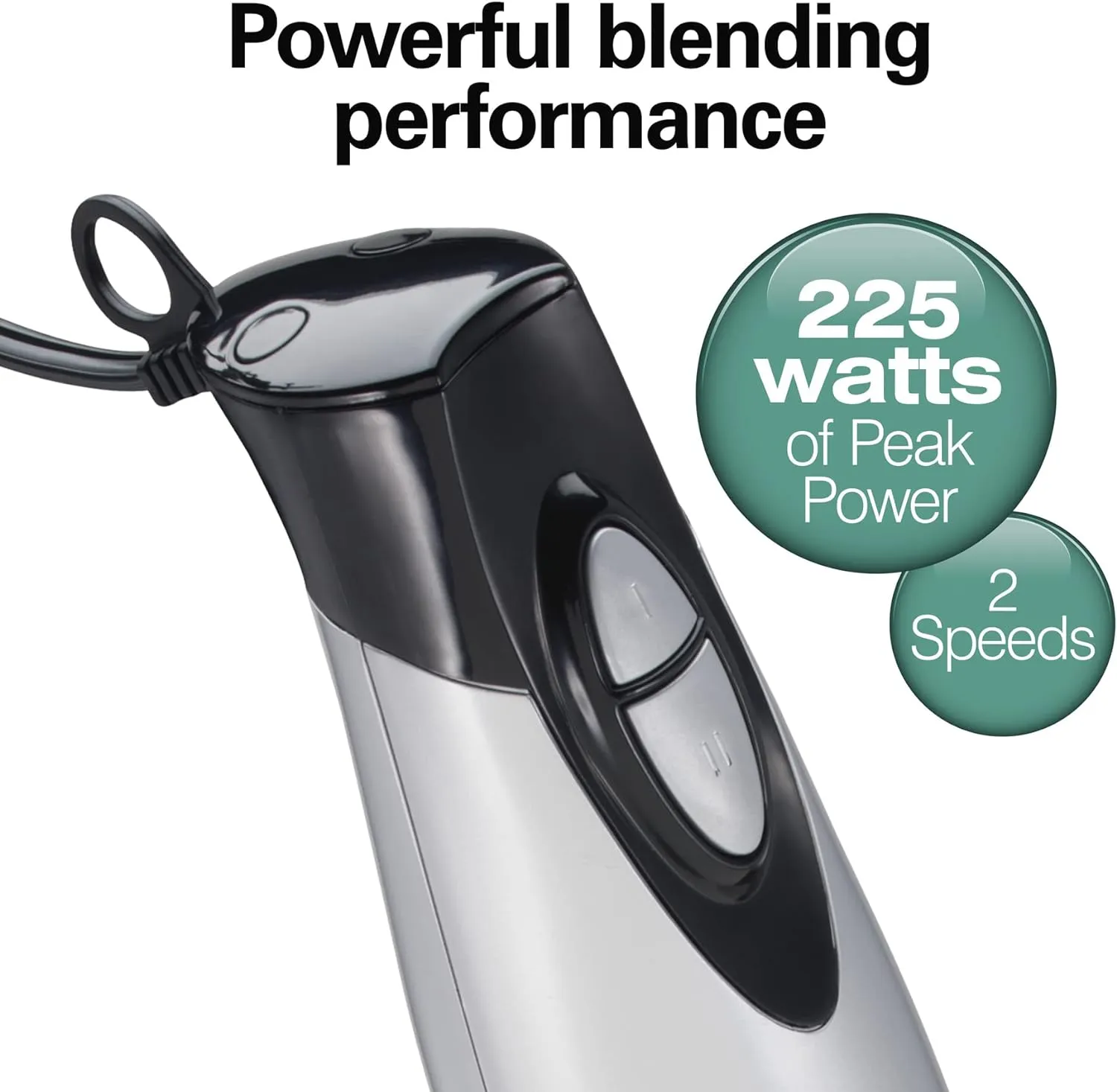 Electric Hand Blender with Whisk & Chopper Bowl – 2 Speeds, 225 Watts, Silver