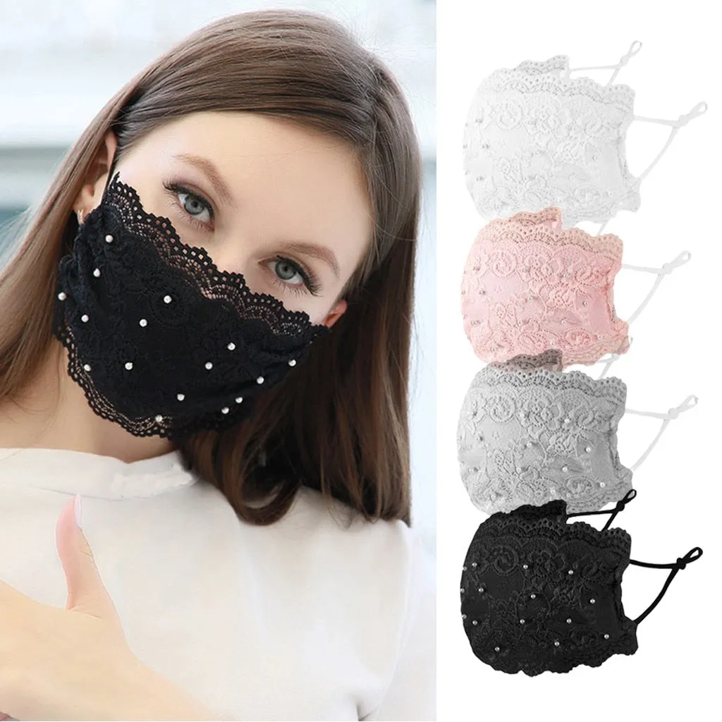 Lovely and Fancy Lace & Pearl breathable bridal face mask