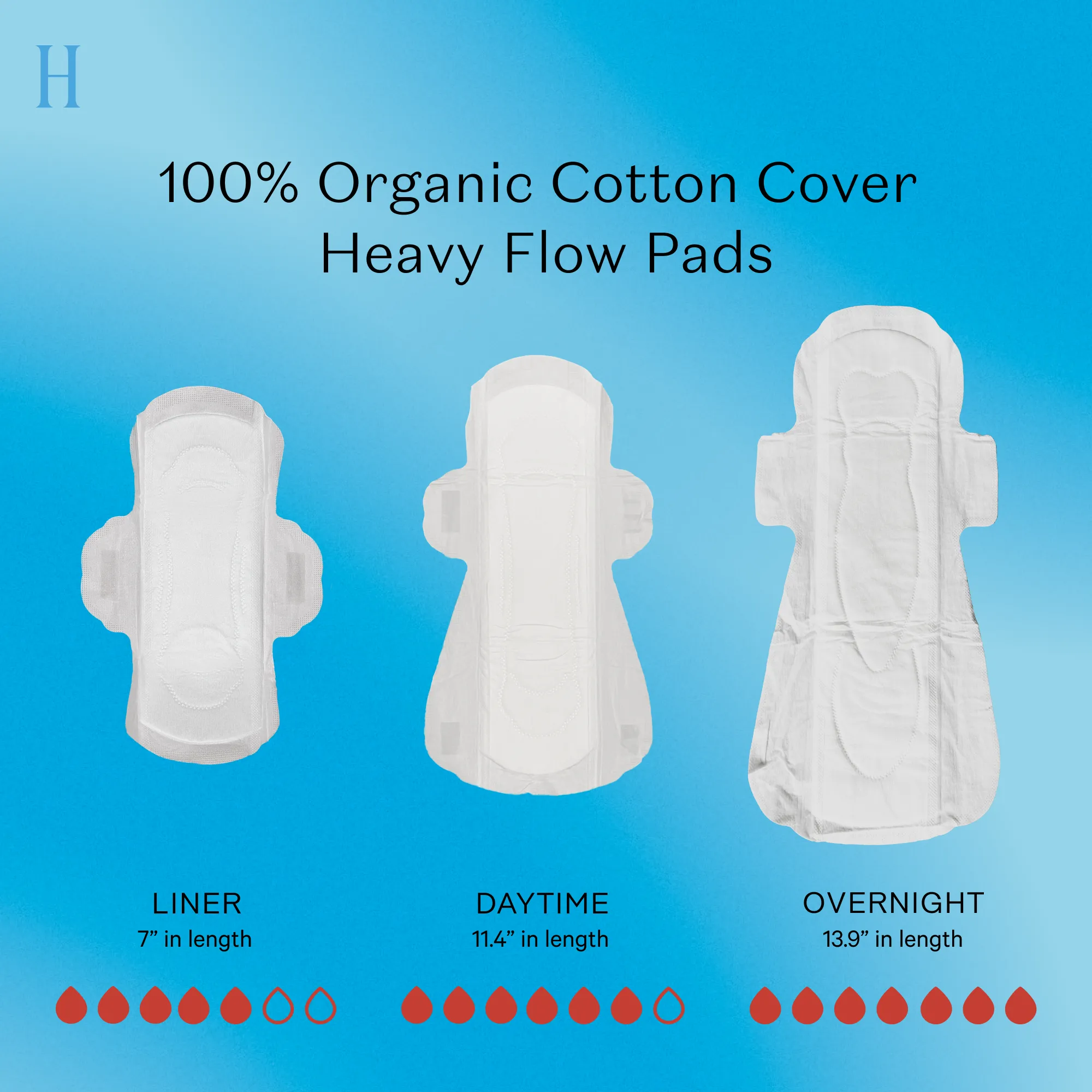 Organic Cotton Cover Non-Herbal Heavy Flow Liners with Wings