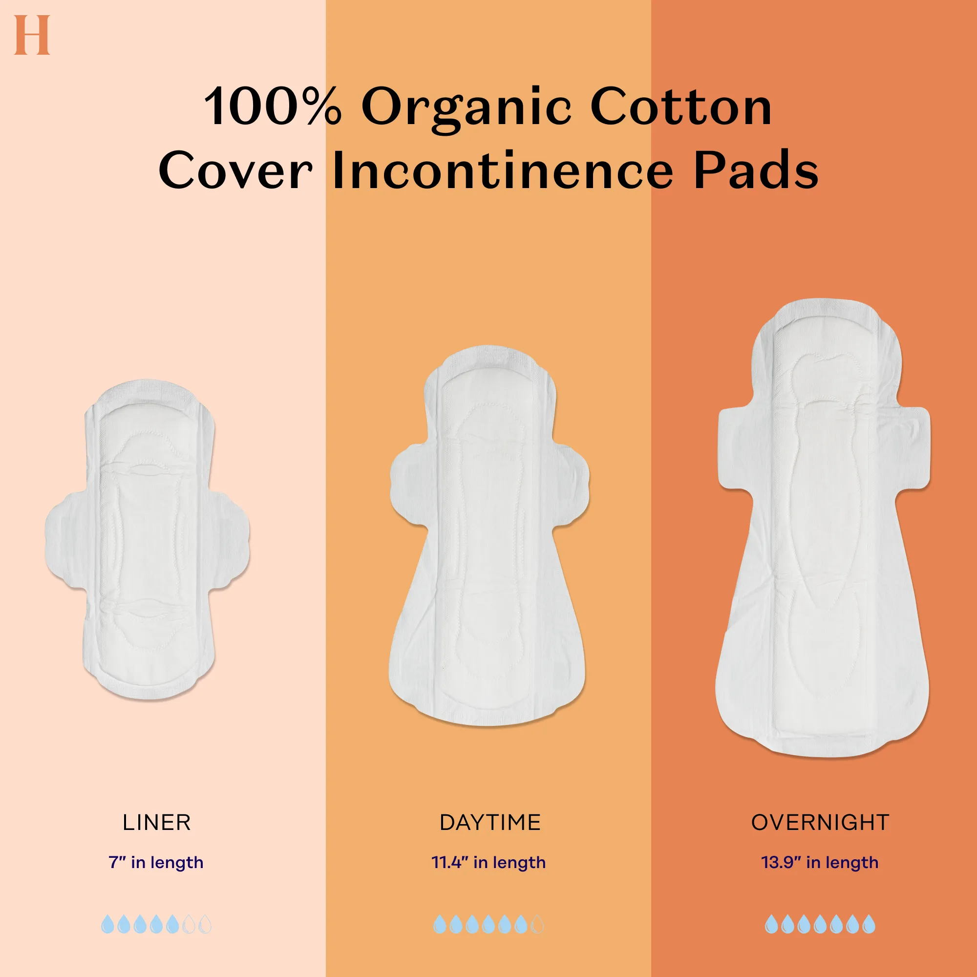 Organic Cotton Cover Non-Herbal Incontinence Daytime Pads with Wings