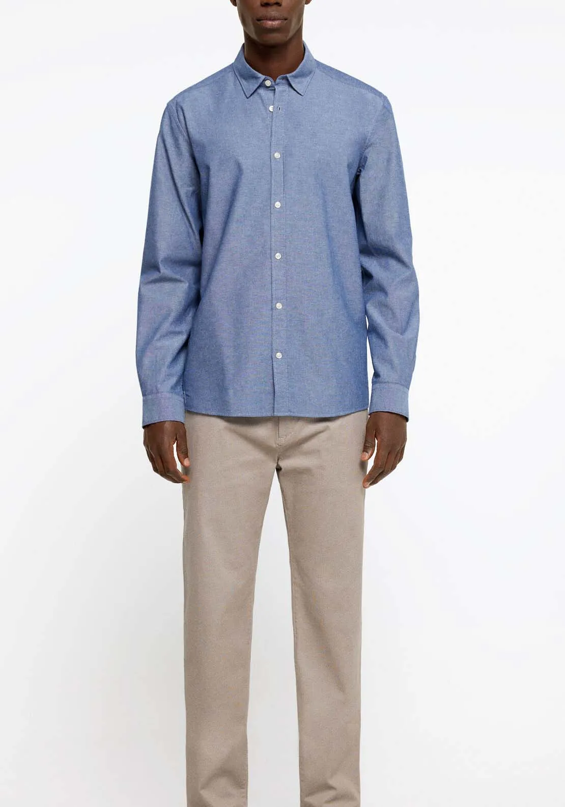 Pinpoint shirt with elbow patches - Blue