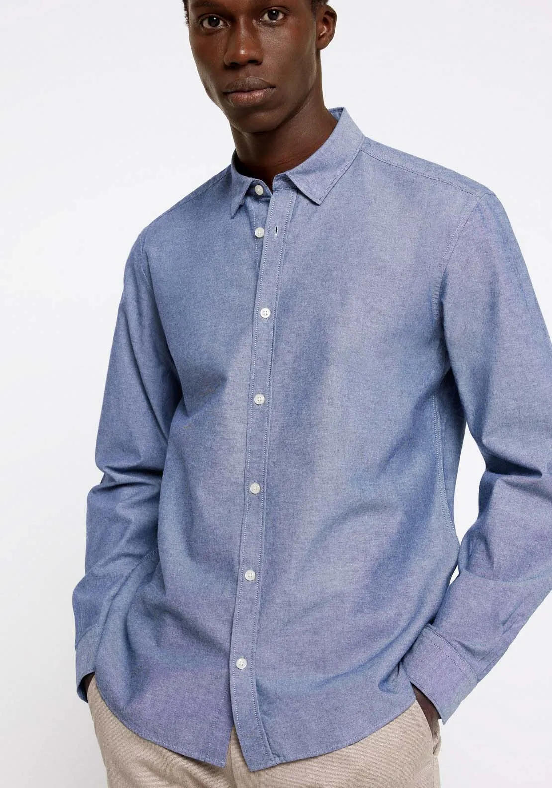 Pinpoint shirt with elbow patches - Blue