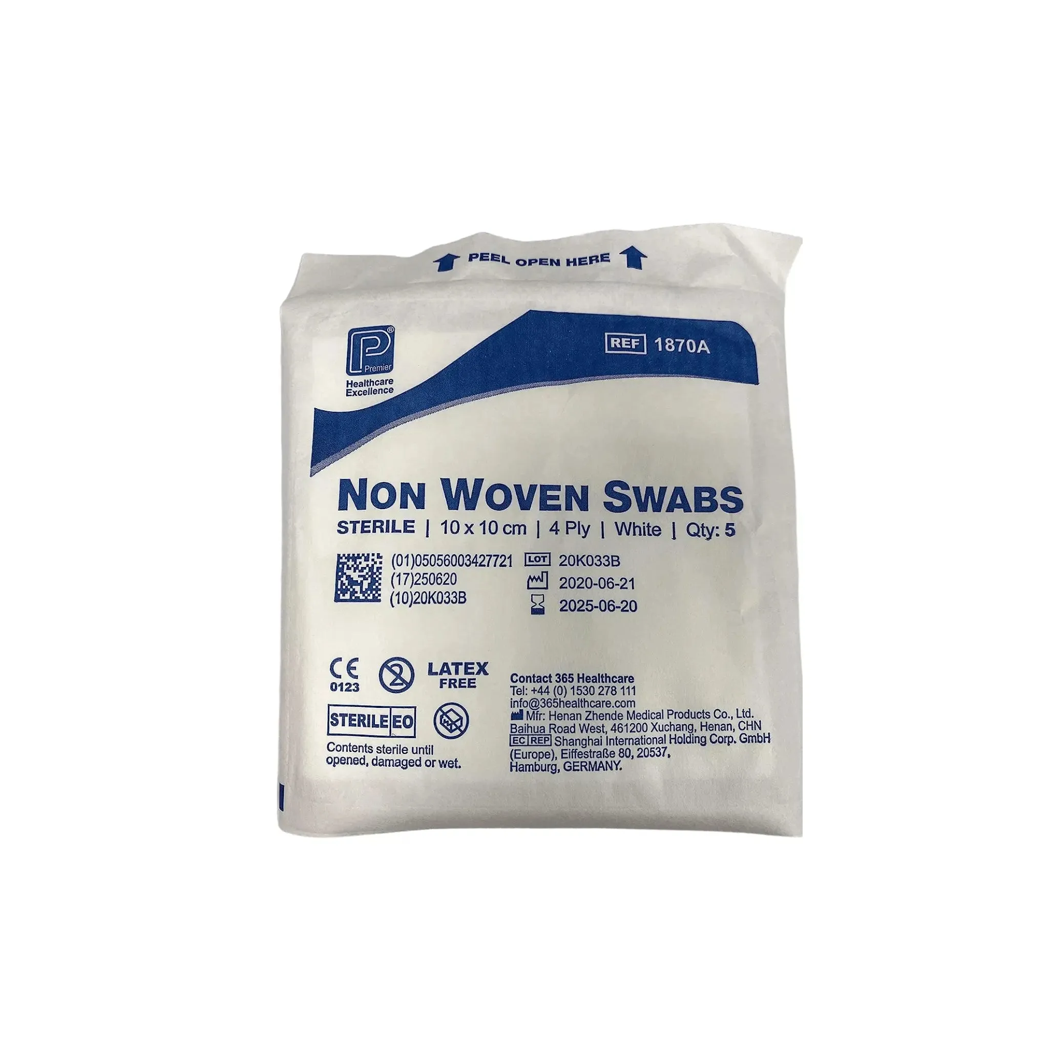 Premier Sterile Non Woven Swabs Absorbant 4Ply 1870A 10cm x 10cm Pack of 40 (5 Swabs/Pack)