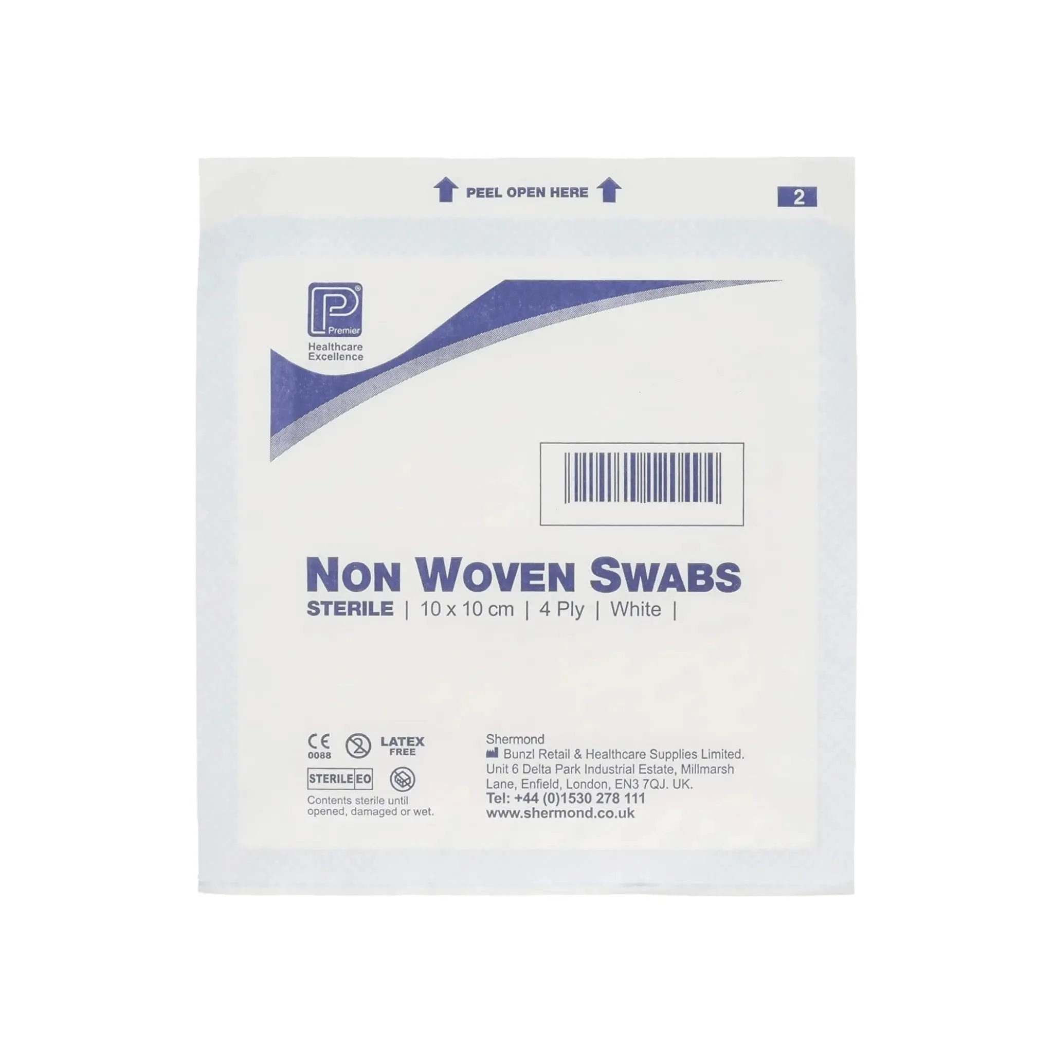 Premier Sterile Non Woven Swabs Absorbant 4Ply 1870A 10cm x 10cm Pack of 40 (5 Swabs/Pack)