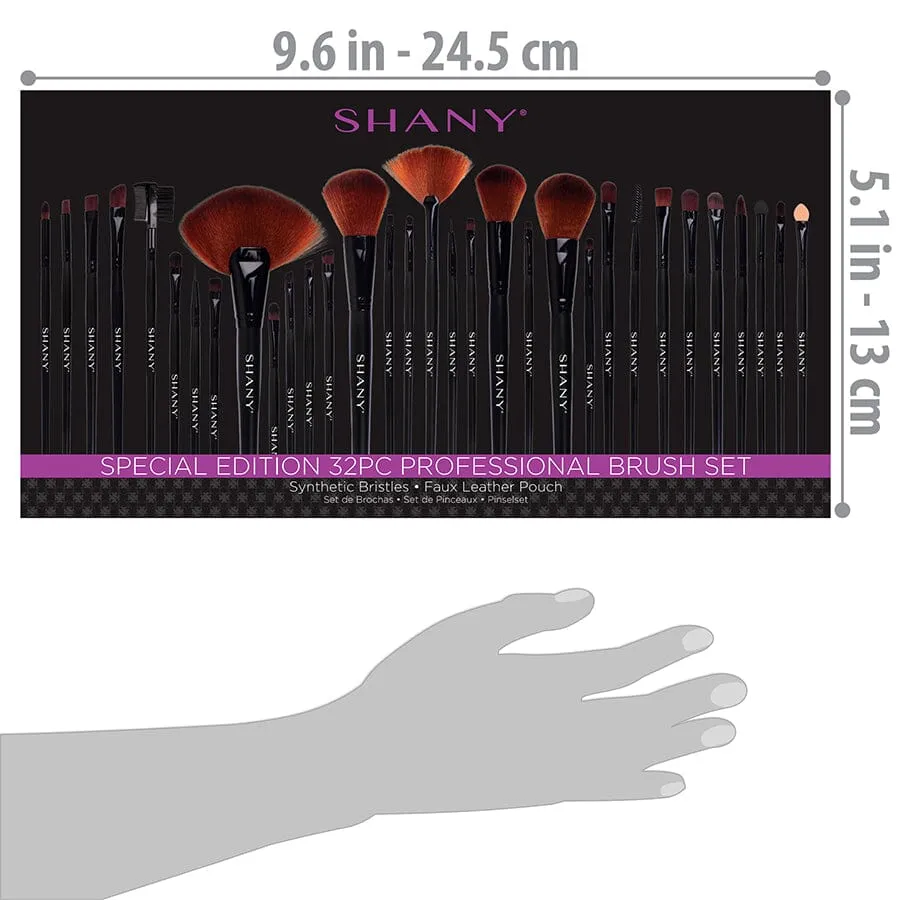 Professional Makeup Brush Set with Faux Leather Pouch, 32 Count Synthetic Bristles