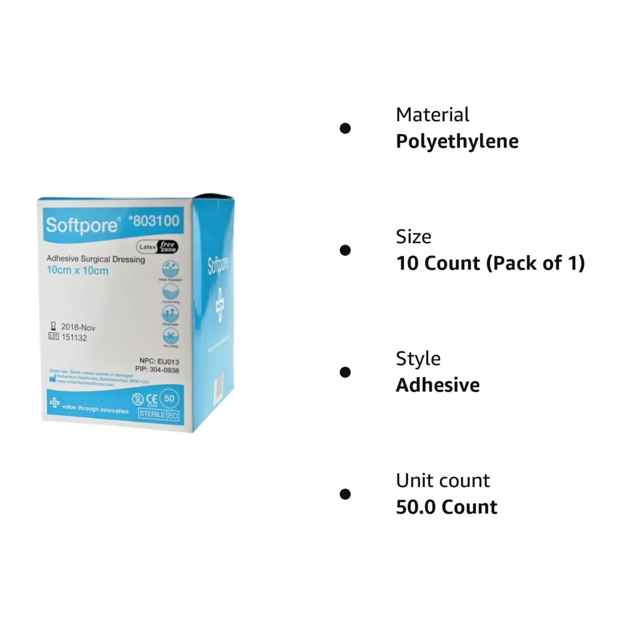 Softpore Adhesive 10cm x 10cm 10 Dressing