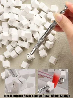 Stainless Steel Nail Sponge Grip Clip With 50Pcs Sponges